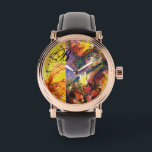 FLUTIST PORTRAIT / Venetian Masquerade Monogram Watch<br><div class="desc">Colourful , whimsical and vibrant watercolor painting in bright red, brown, yellow, orange, green colours with gold and silver foil  .</div>