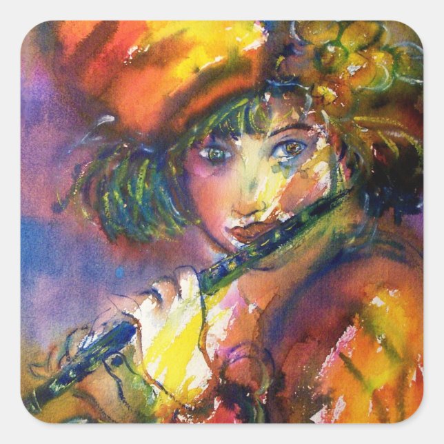 FLUTIST PORTRAIT / Venetian Masquerade Square Sticker (Front)