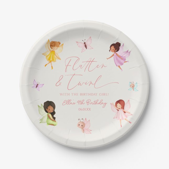 Flutter and Twirl Enchanted Fairy Birthday Party Paper Plate (Front)