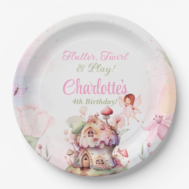 Flutter and Twirl Fairy Birthday Party Plates (Front)