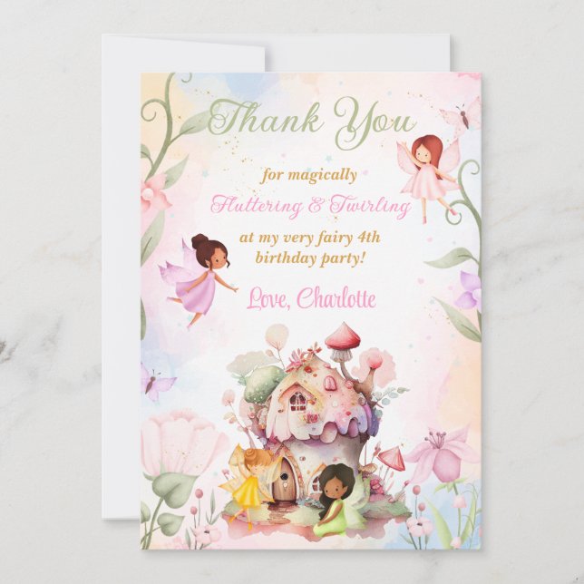 Flutter and Twirl Fairy Birthday Thank You Card (Front)