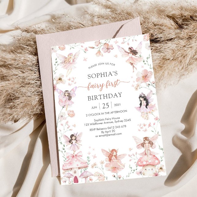 Flutter and Twirl Fairy First 1st Birthday Invitation (Creator Uploaded)