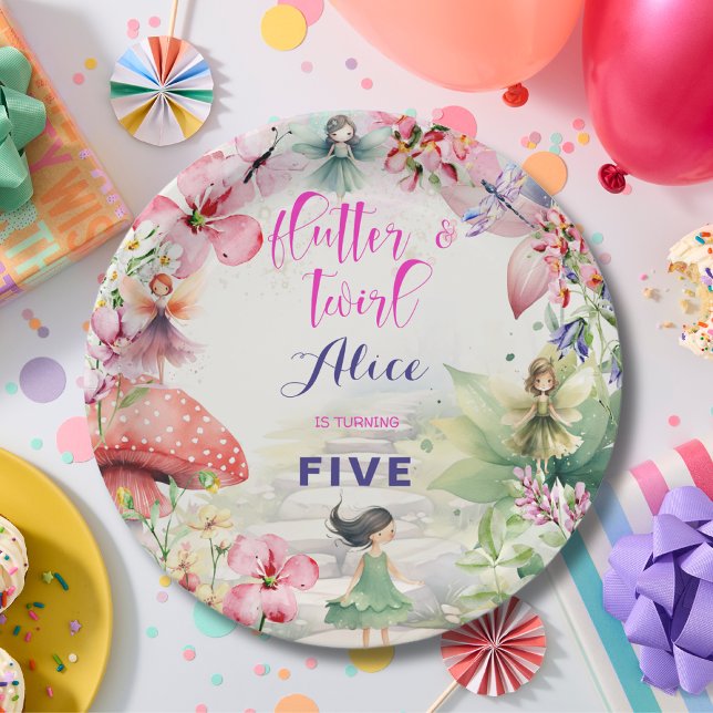 Flutter and twirl Fairy floral garden birthday Paper Plate (Creator Uploaded)