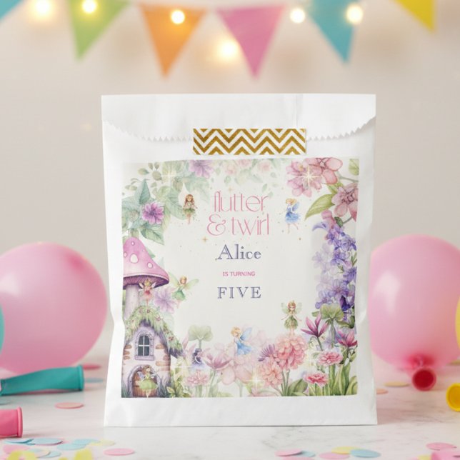 Flutter and twirl Fairy garden watercolor birthday Favour Bags (Creator Uploaded)