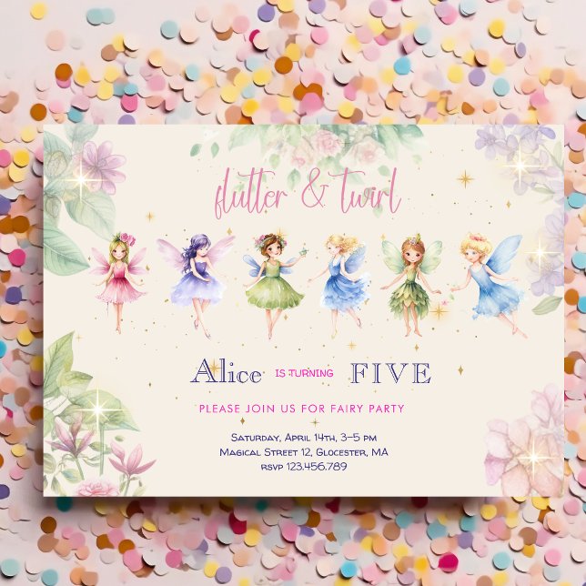 Flutter and twirl Fairy garden watercolor birthday Invitation (Creator Uploaded)