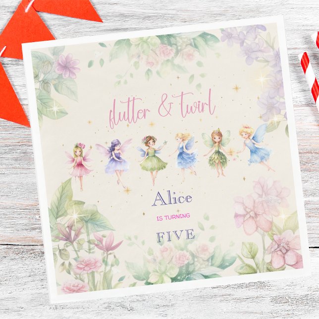 Flutter and twirl Fairy garden watercolor birthday Napkin (Creator Uploaded)