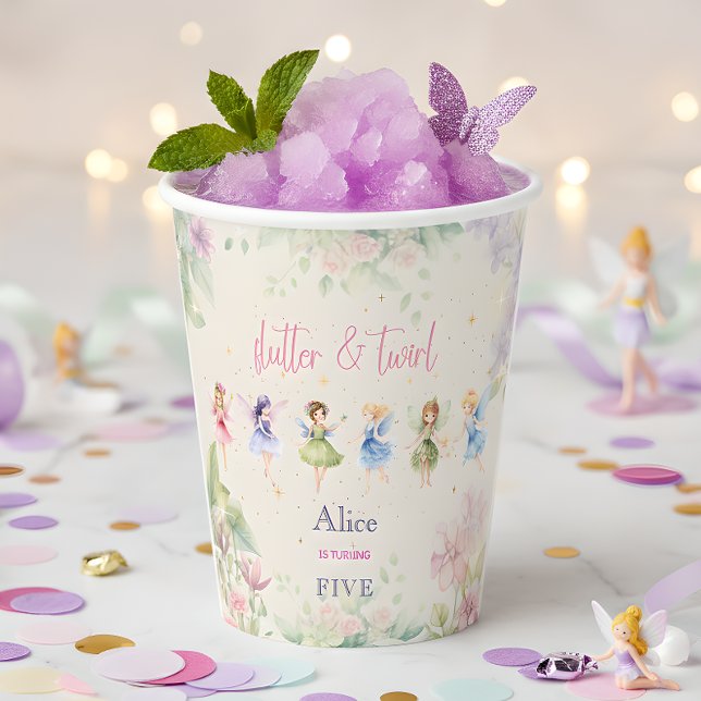 Flutter and twirl Fairy garden watercolor birthday Paper Cups (Creator Uploaded)