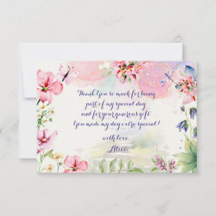 Flutter and twirl Fairy garden watercolor birthday Thank You Card