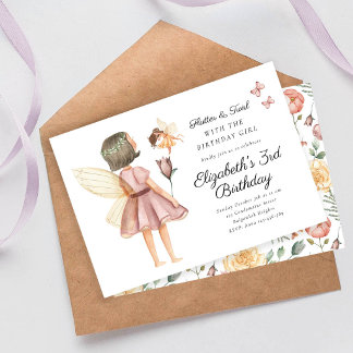 Flutter and Twirl Floral Fairy Birthday Party Invitation