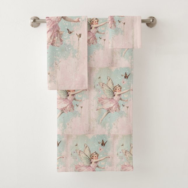 Flutter and Twirl Flower fairy girl Bath Towel Set (Insitu)