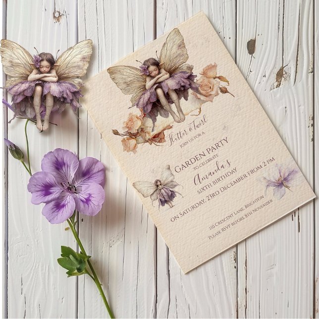 Flutter and Twirl Flower fairy girl Birthday Invitation (Creator Uploaded)
