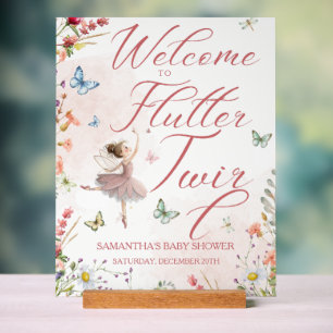 Flutter and Twirl Magical Wings Baby Shower Acrylic Sign
