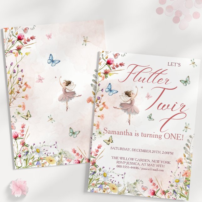 Flutter and Twirl Magical Wings First Birthday Invitation (Flutter and Twirl Magical Wings First Birthday Invitation)