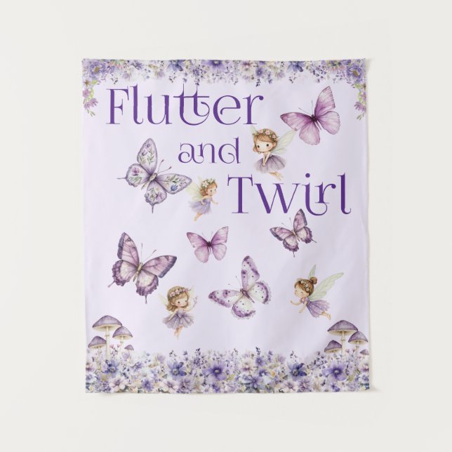 Flutter and Twirl Purple Fairy Party Backdrop  Tapestry (Front)