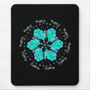 Flutter aqua blue butterfly mandala mouse mat