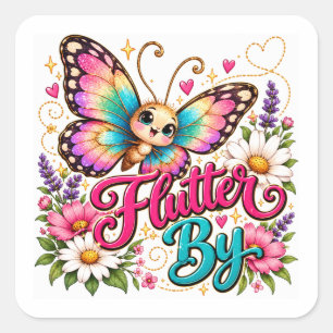 Flutter By Butterfly Floral Design Square Sticker