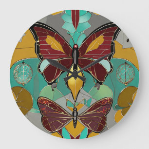 Flutter Fashions: Whimsical Butterfly Tees" Large Clock