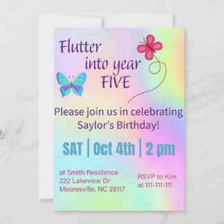 flutter into year five  invitation