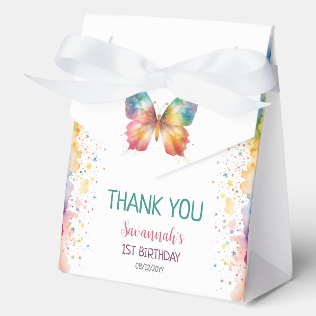 Flutter On Over Rainbow Butterfly 1st Birthday Favour Box (Front)