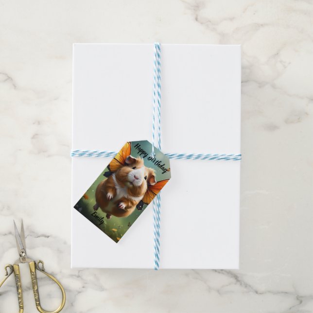 "Flutter Paws: The Guinea Pig Takes Flight" Gift Tags (With Twine)
