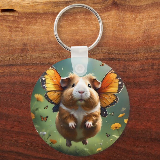 "Flutter Paws: The Guinea Pig Takes Flight" Key Ring (Back)