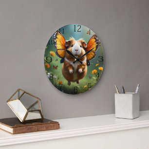 "Flutter Paws: The Guinea Pig Takes Flight" Large Clock