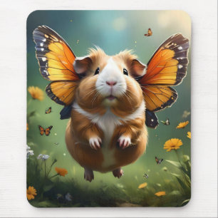 "Flutter Paws: The Guinea Pig Takes Flight" Mouse Mat