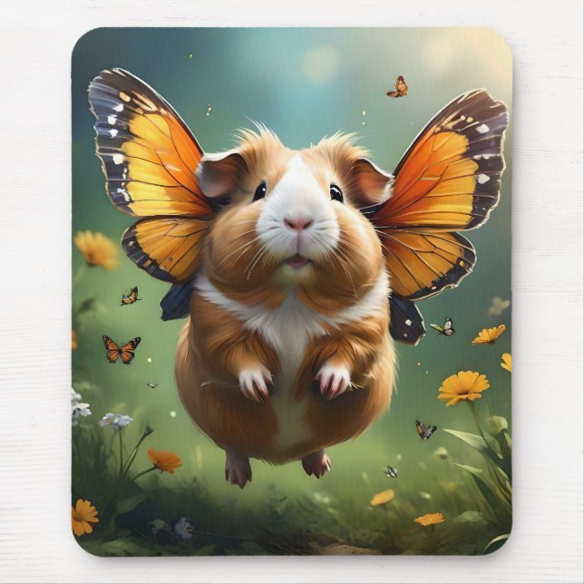 "Flutter Paws: The Guinea Pig Takes Flight" Mouse Mat (Front)