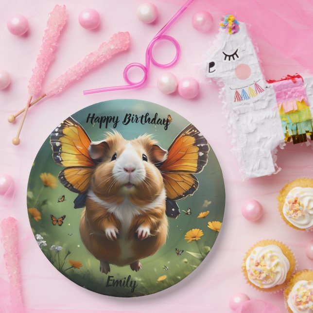 "Flutter Paws: The Guinea Pig Takes Flight" Paper Plate (Party)