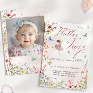 Flutter Twirl Magical Wings First Birthday Photo Invitation