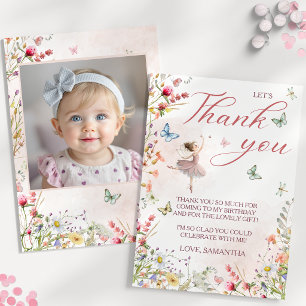 Flutter Twirl Magical Wings First Birthday Photo Thank You Card