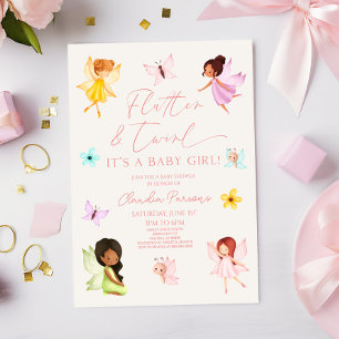 Flutter & Twirl Pink Enchanted Fairy Baby Shower Invitation