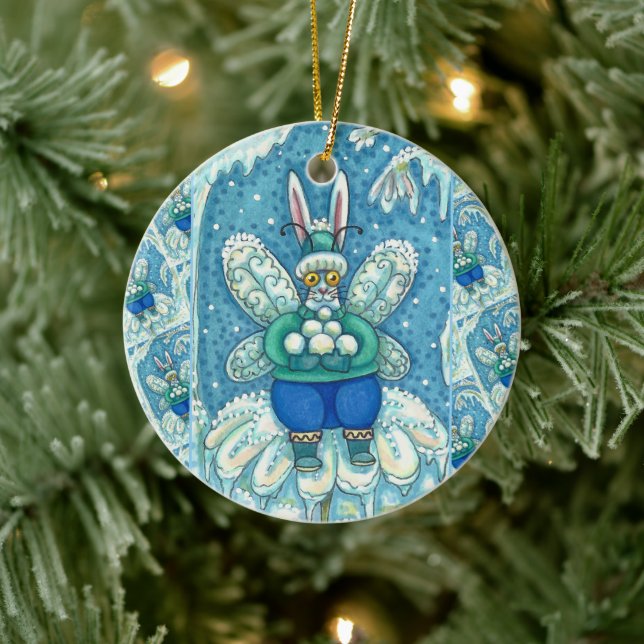 FLUTTERBUN WINTER WONDERLAND, FUNNY BUNNY RABBIT CERAMIC TREE DECORATION (Tree)