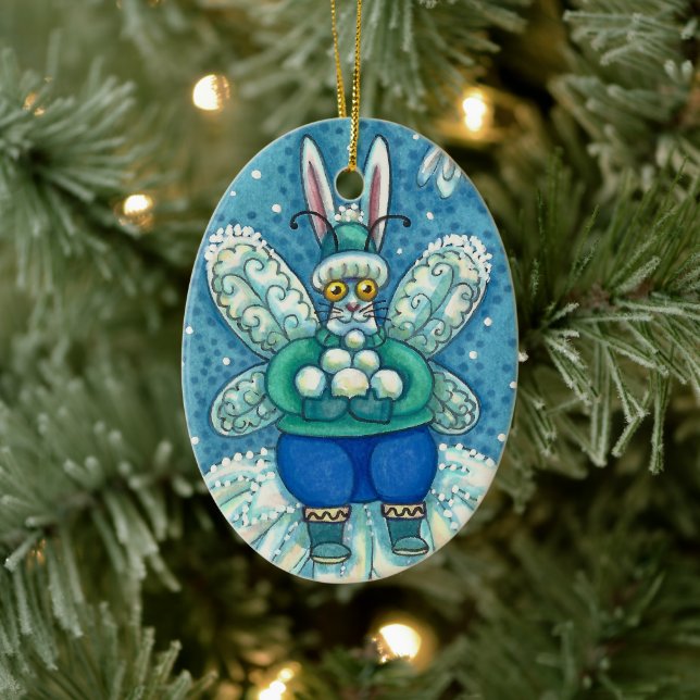 FLUTTERBUN WINTER WONDERLAND, FUNNY BUNNY RABBIT CERAMIC TREE DECORATION (Tree)