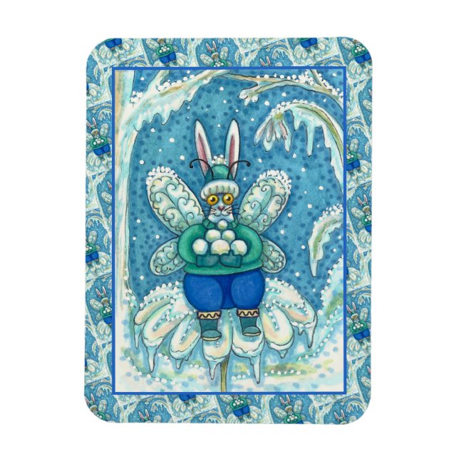 FLUTTERBUN WINTER WONDERLAND, FUNNY BUNNY RABBIT MAGNET (Vertical)