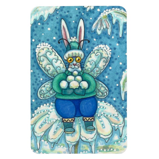 FLUTTERBUN WINTER WONDERLAND, FUNNY BUNNY RABBIT MAGNET (Vertical)