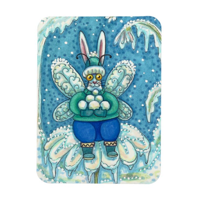 FLUTTERBUN WINTER WONDERLAND, FUNNY BUNNY RABBIT MAGNET (Vertical)