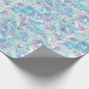 Flutterby Spring Damask Floral Blue Wrapping Paper