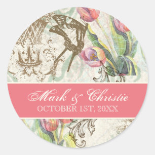 Flutterbyes 'n Tulips Elegant Wedding Stickers
