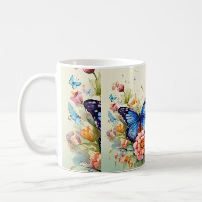 Fluttering Artistry: Watercolor Butterfly  Coffee Mug (Left)