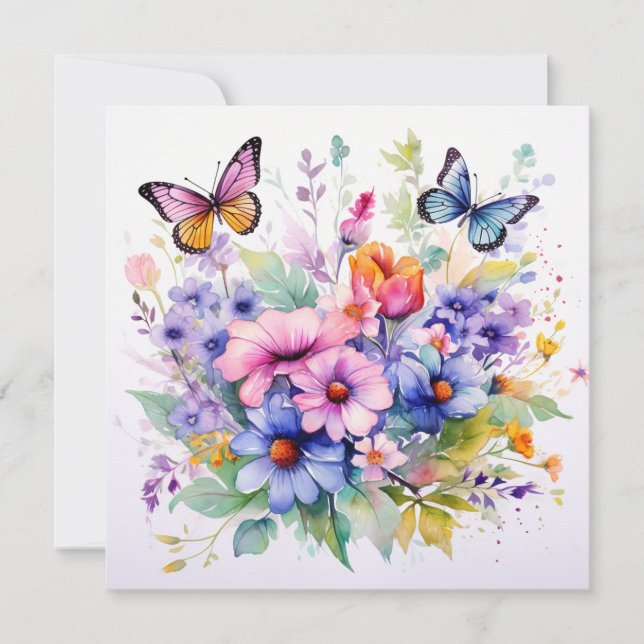 Fluttering Blooms: Enchanted Garden Birthday Card (Front)