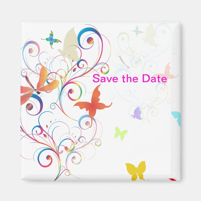 Fluttering by 2, save date dragonflies+butterflies magnet (Front)