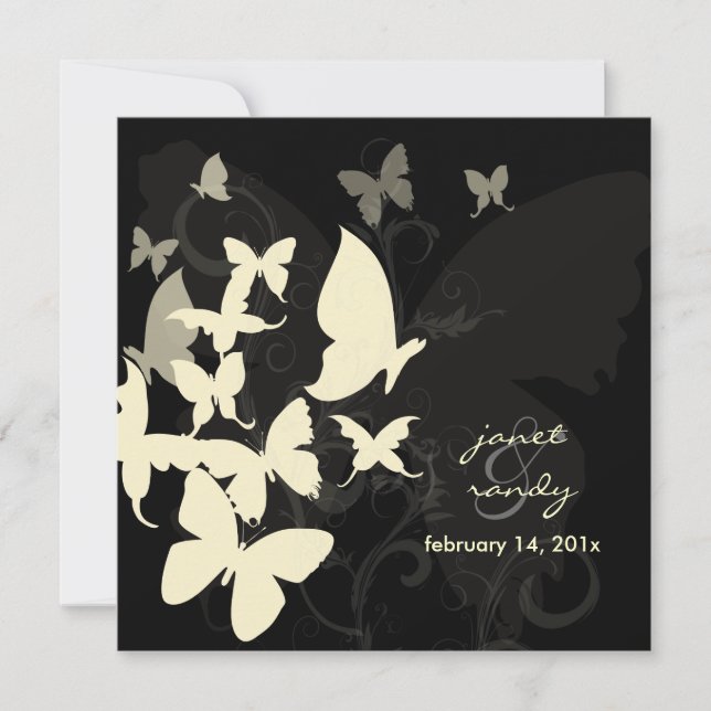 Fluttering by... butterflies cream/black invitation (Front)