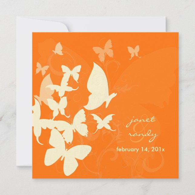 Fluttering by... butterflies cream/orange invitation (Front)