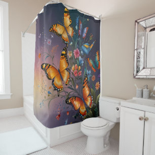 Fluttering Colours: Butterflies bathroom Shower Curtain