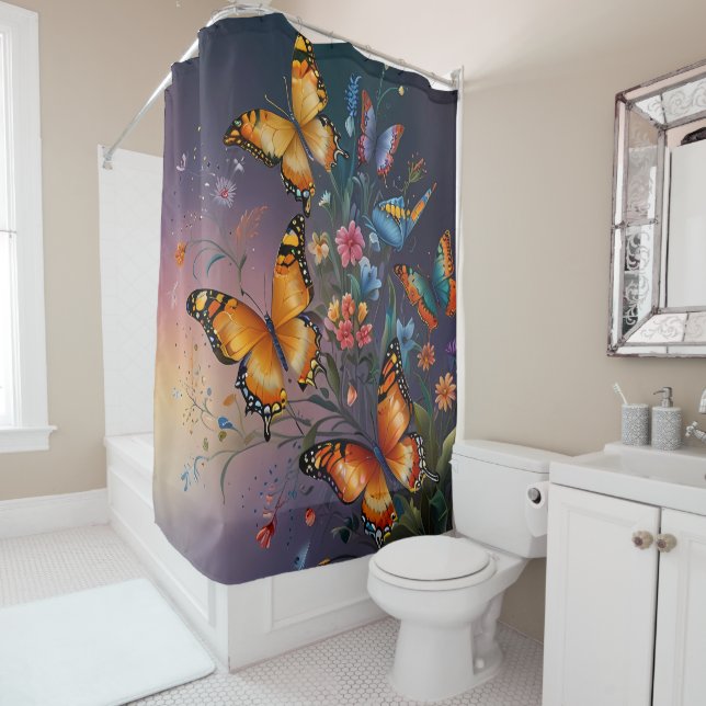 Fluttering Colours: Butterflies bathroom Shower Curtain (In Situ)