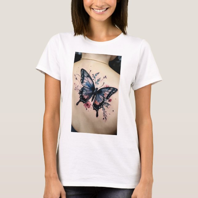 Fluttering Dreams: Watercolor Butterfly T-Shirt De (Front)