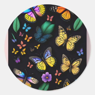 Fluttering elegance:a study of black and butterfly classic round sticker