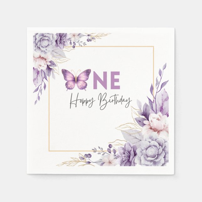 Fluttering Into One Birthday Napkins (Front)