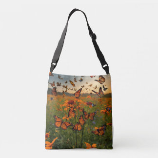"Fluttering Meadow Elegance: A Botanical Symphony Crossbody Bag